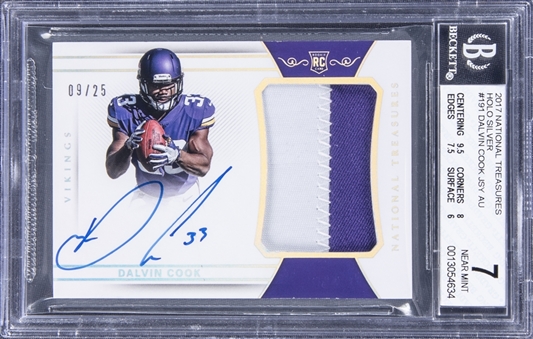 2017 Panini National Treasures Rookie Patch Autographs Silver #191 Dalvin Cook Signed  Patch Rookie Card (#09/25) - BGS NM 7/BGS 9